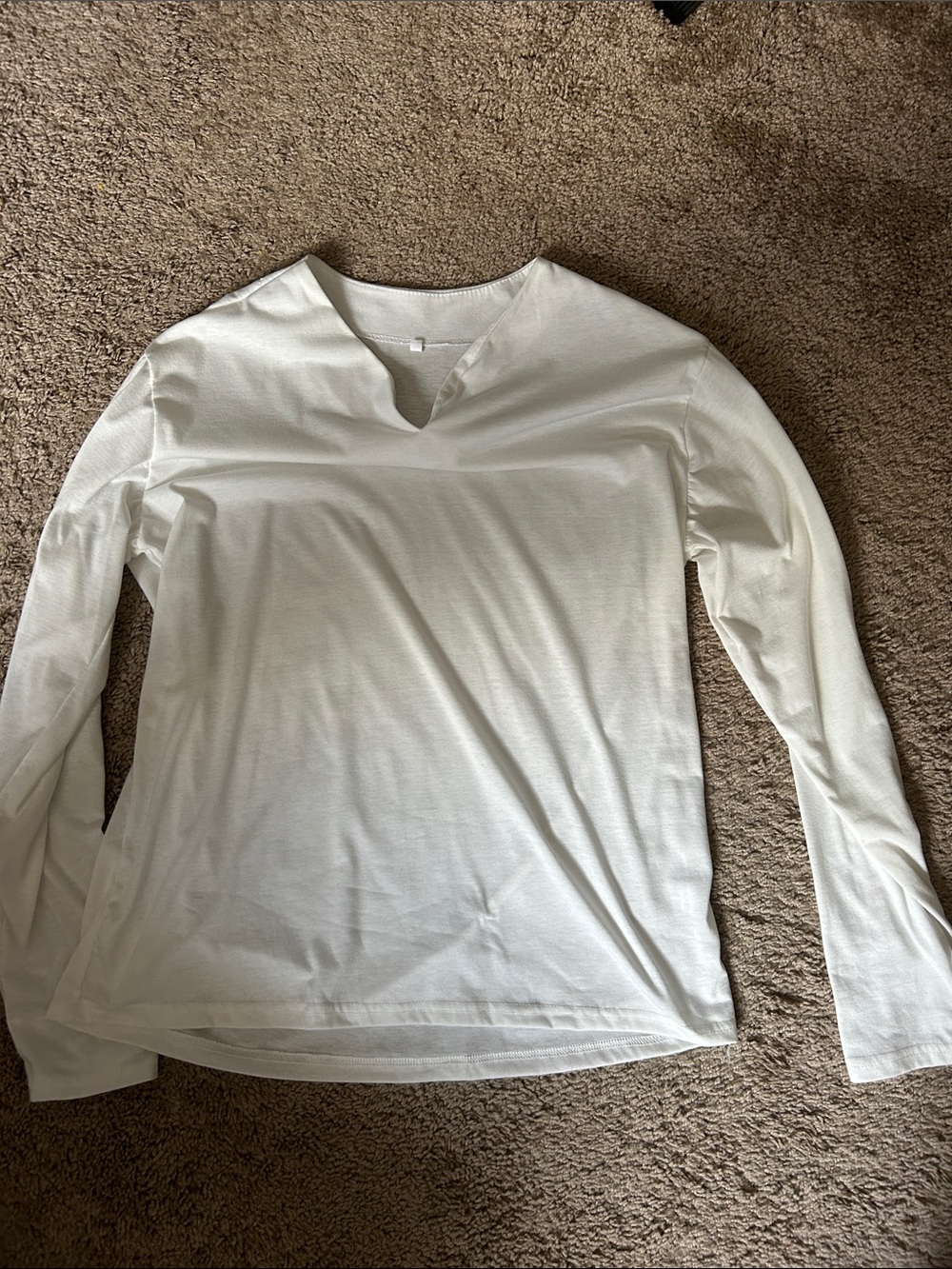 Men's White Long-Sleeve V-Notch Shirt